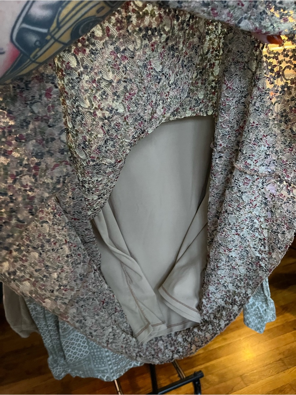 Bisou Bisou Beige Floral Asymmetrical Midi Skirt XL - Picture 14 of 16